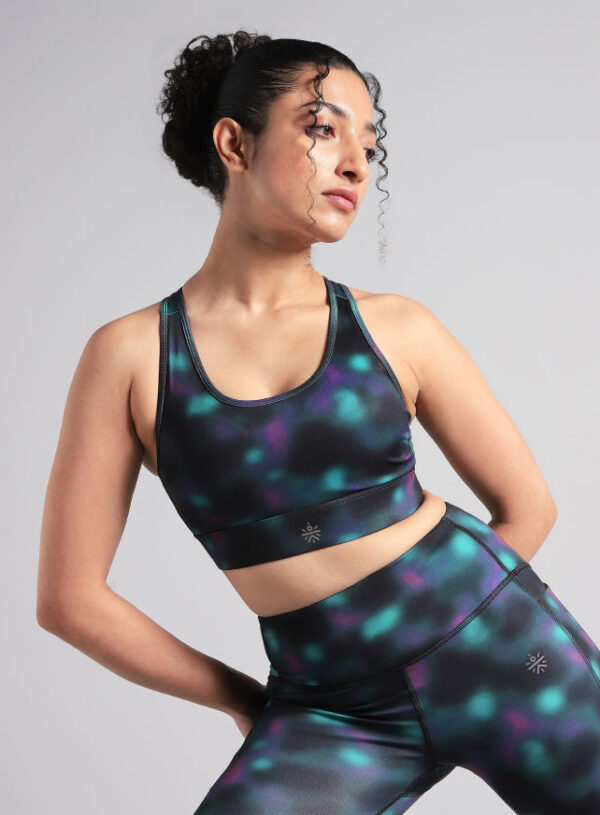 Women's Black Racer Back AOP High Support Running Bra