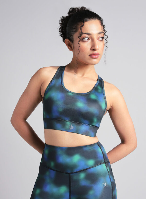 Women's Green Racer Back AOP High Support Running Bra