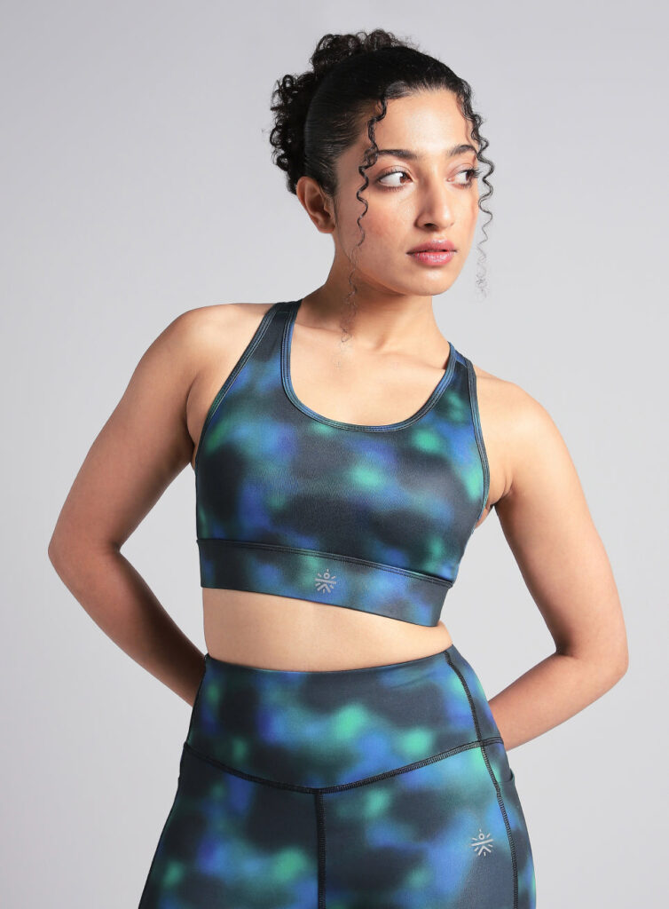 Women's Green Racer Back AOP High Support Running Bra